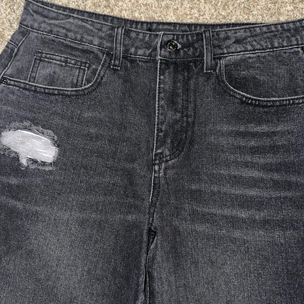 Momkrom black ripped baggy wide leg jeans M/UK10 - Picture 4 of 8